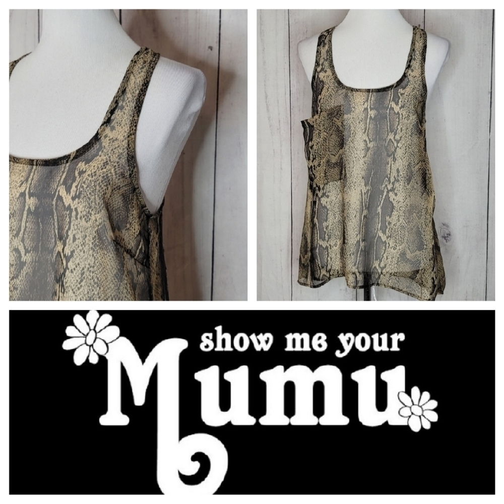 Show Me Your Mumu Snakeskin Print Sheer Tank Top With Pocket Made‎ In USA